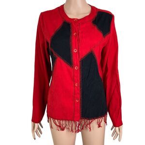 Vintage Canyon Road Womens Medium Red Blue Fringe Button Front